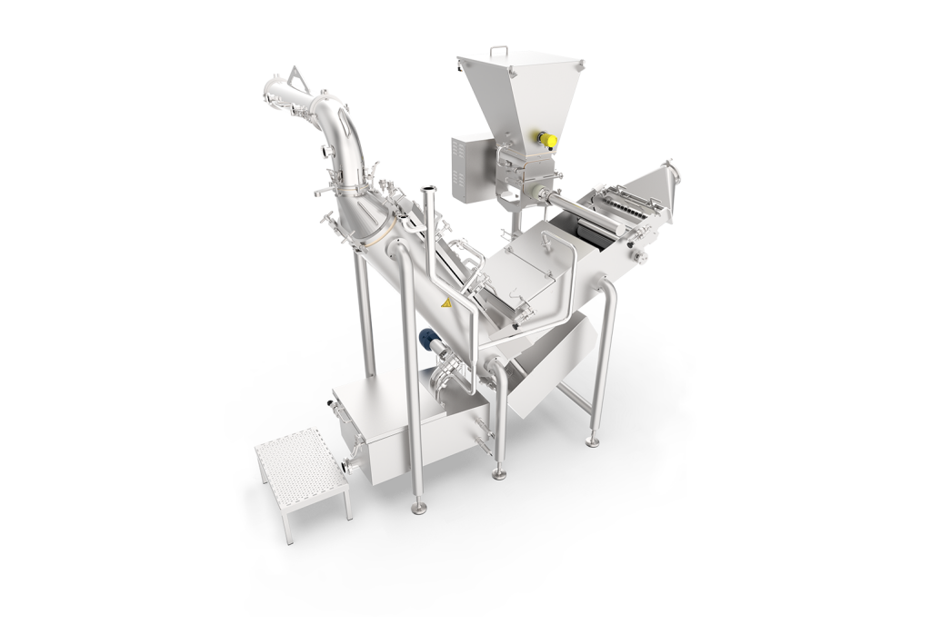 Industrial dry salt doser for the automatic dosing and mixing of salt into cheese curd.
