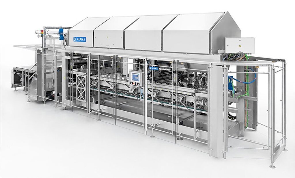 FreshPack packaging machine – Fully automatic system for packaging butter and other pasty products, featuring stainless steel construction, a conveyor belt, and an integrated control system.