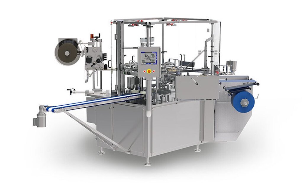 Verpackungsmaschine SAN 60/V &ndash; Vollautomatische Maschine zum Verpacken kleiner Produkte mit unterschiedlichsten Formen, ausgestattet mit Edelstahlkonstruktion, Folienzuf&uuml;hrung und integriertem Steuerungssystem.